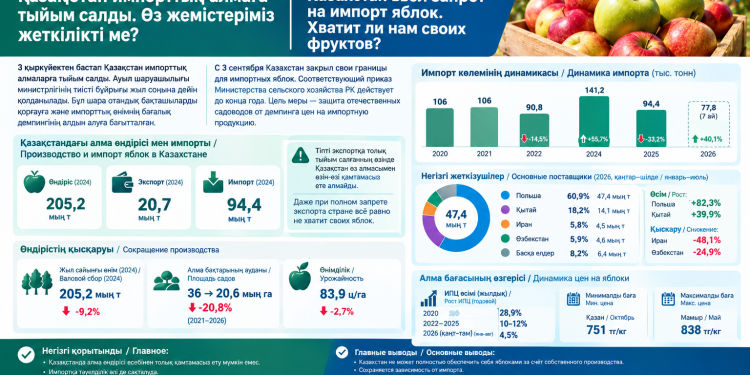 Казахстан ограничил импорт яблок: хватит ли отечественного урожая?