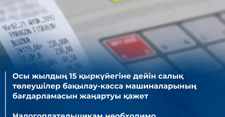 Осы жылдың 15 қыркүйегіне дейін салық төлеушілер бақылау-касса машиналарының бағдарламасын жаңартуы қажет