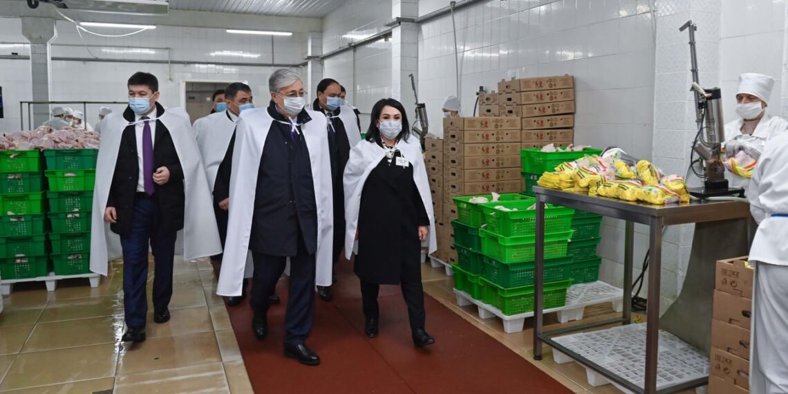 Президент Байзақ ауданы Мырзатай ауылындағы «Әулие Ата Феникс» құс фабрикасын аралап көріп, кәсіпорынның цехтарымен және дайын өнімдерімен танысты