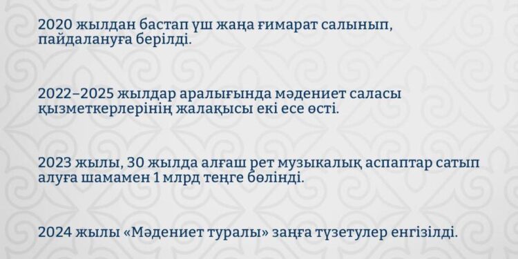 Қазақстанда мәдениет саласы қызметкерлерінің жалақысы екі есе артты