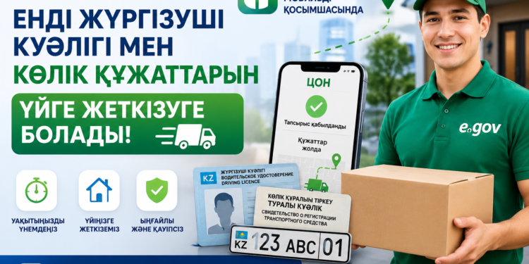Енді жүргізуші куәлігі мен көлік құжаттарын үйге жеткізуге болады
