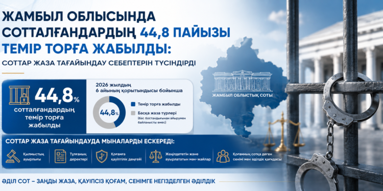 Жамбыл облысында сотталғандардың 44,8 пайызы темір торға жабылды: соттар жаза тағайындау себептерін түсіндірді